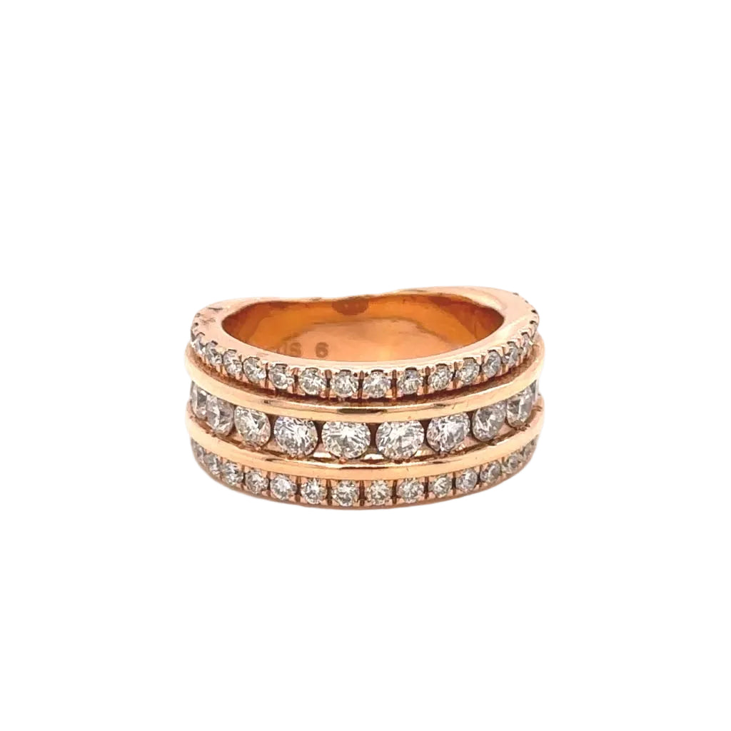 14k Gold Band with Round Diamond (3 row, channel set, solid back) (choose your color)