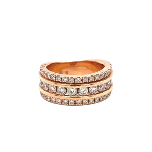 14k Gold Band with Round Diamond (3 row, channel set, solid back)