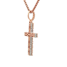 Load image into Gallery viewer, 14k Rose Gold Cross Diamond Pendant and Gold franco Chain Set