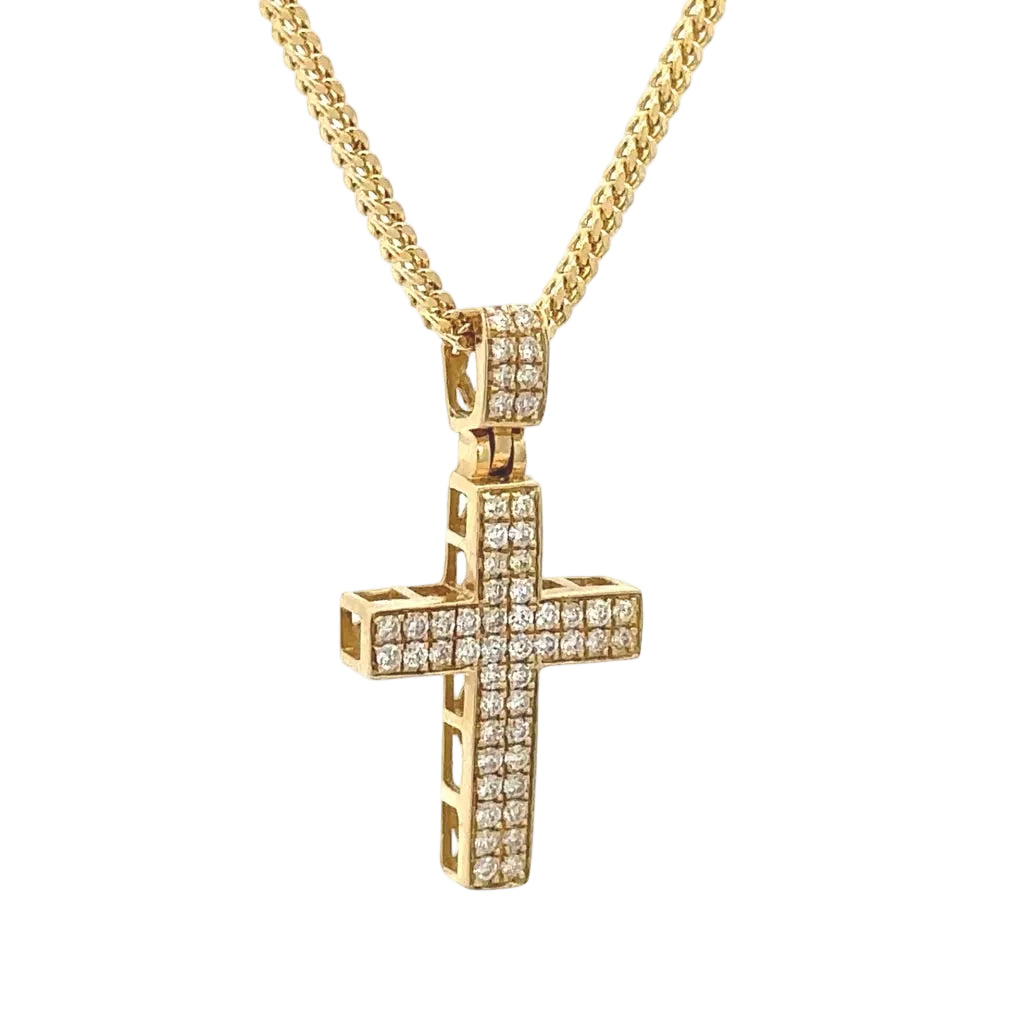 14k Yellow Gold Cross Diamond Pendant and Gold Franco Chain Set