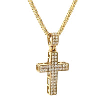 Load image into Gallery viewer, 14k Yellow Gold Cross Diamond Pendant and Gold rope Chain Set
