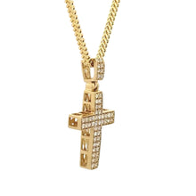 Load image into Gallery viewer, 14k Yellow Gold Cross Diamond Pendant and Gold rope Chain Set