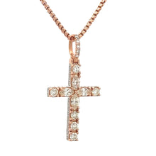Load image into Gallery viewer, 14k Rose Gold Cross Diamond Pendant and Gold franco Chain Set