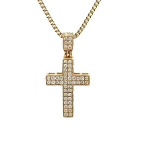 14k Yellow Gold Cross Diamond Pendant and Gold rope Chain Set
