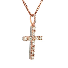 Load image into Gallery viewer, 14k Rose Gold Cross Diamond Pendant and Gold franco Chain Set