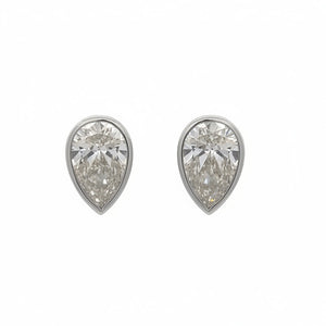 14k white gold and lab bezel-set pear shaped diamonds earrings.