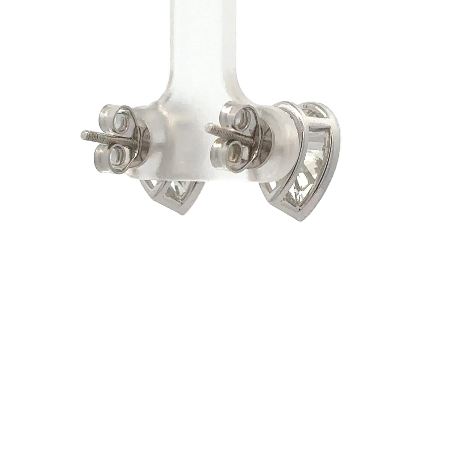 14k white gold and lab bezel-set pear shaped diamonds earrings.