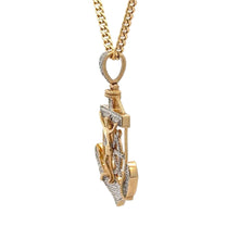 Load image into Gallery viewer, Yellow Gold Jesus Anchor Diamond Pendant and Gold cuban Chain Set