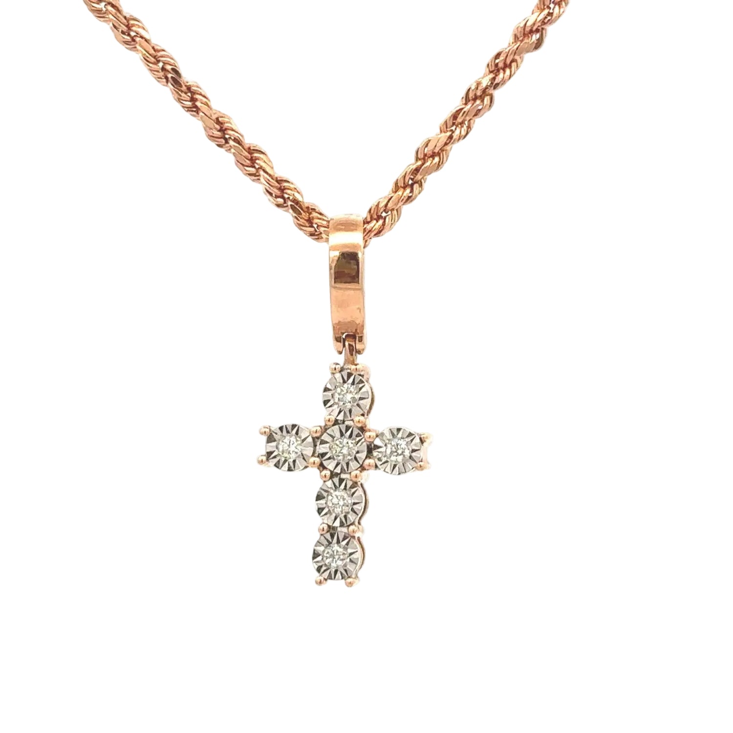 14k Gold Cross Diamond Pendant and Gold rope Chain Set ( Choose your color )