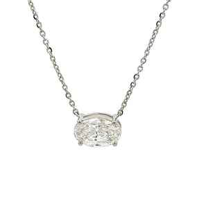 14k White Gold and Diamond Oval Shaped Necklace