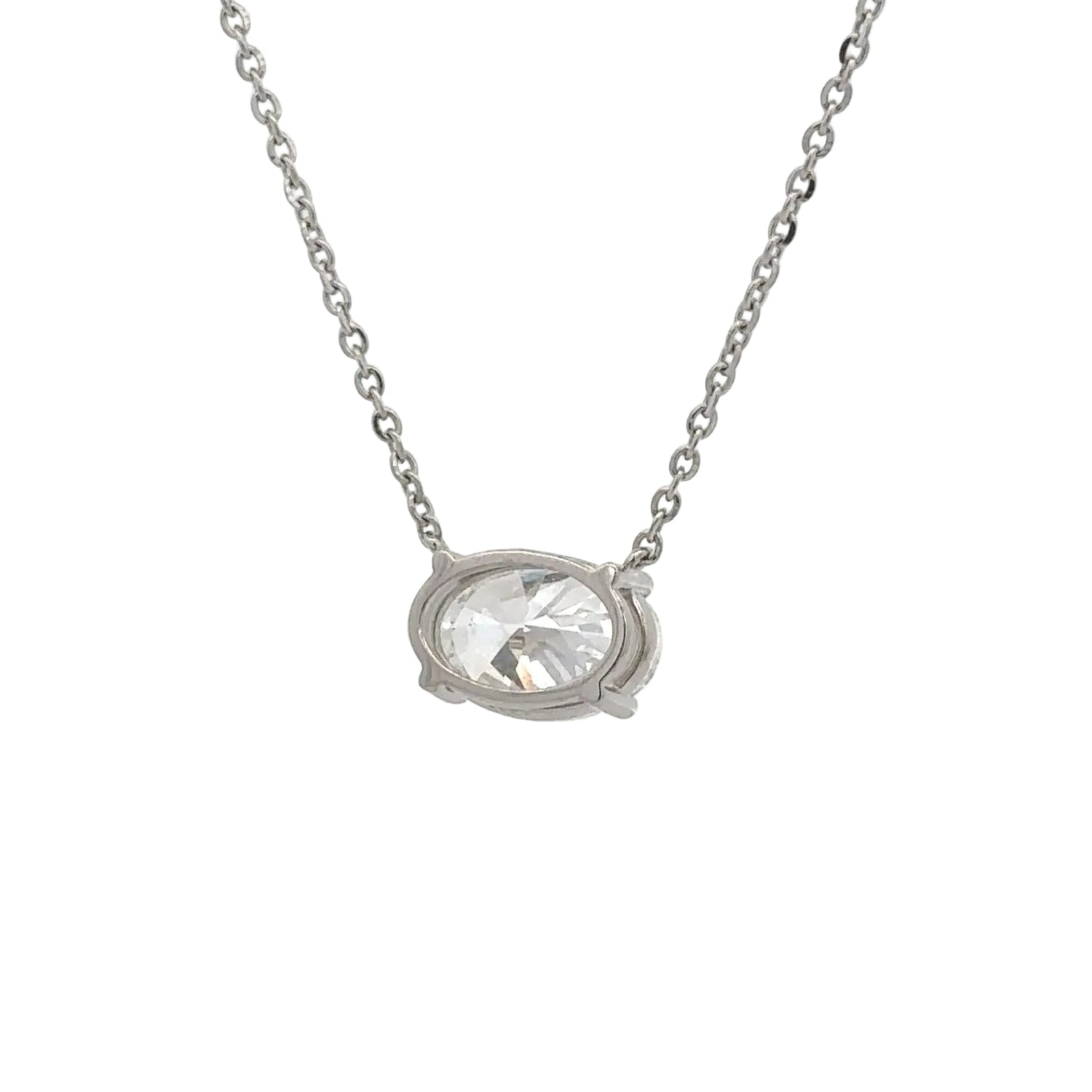 14k White Gold and Diamond Oval Shaped Necklace
