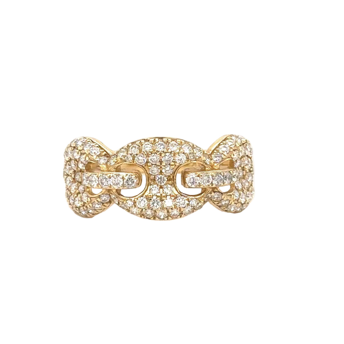 14k Yellow Gold Puffed Diamond Gucci Link Ring