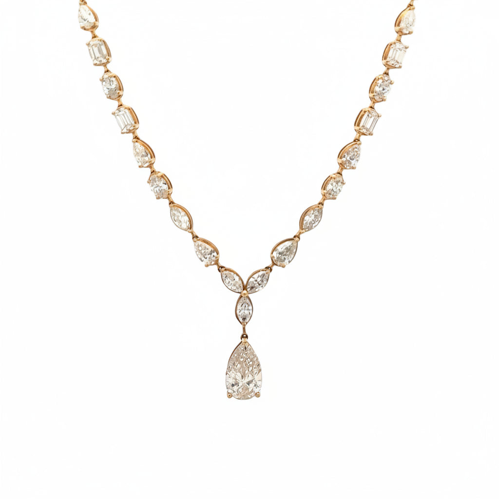 14k Yellow Gold Lab Diamond necklace in multishape gold setting.