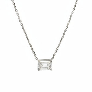 14k White Gold and Diamond Emerald-cut Necklace