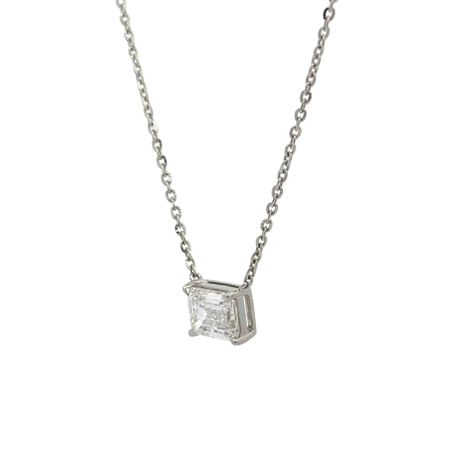 14k White Gold and Diamond Emerald-cut Necklace