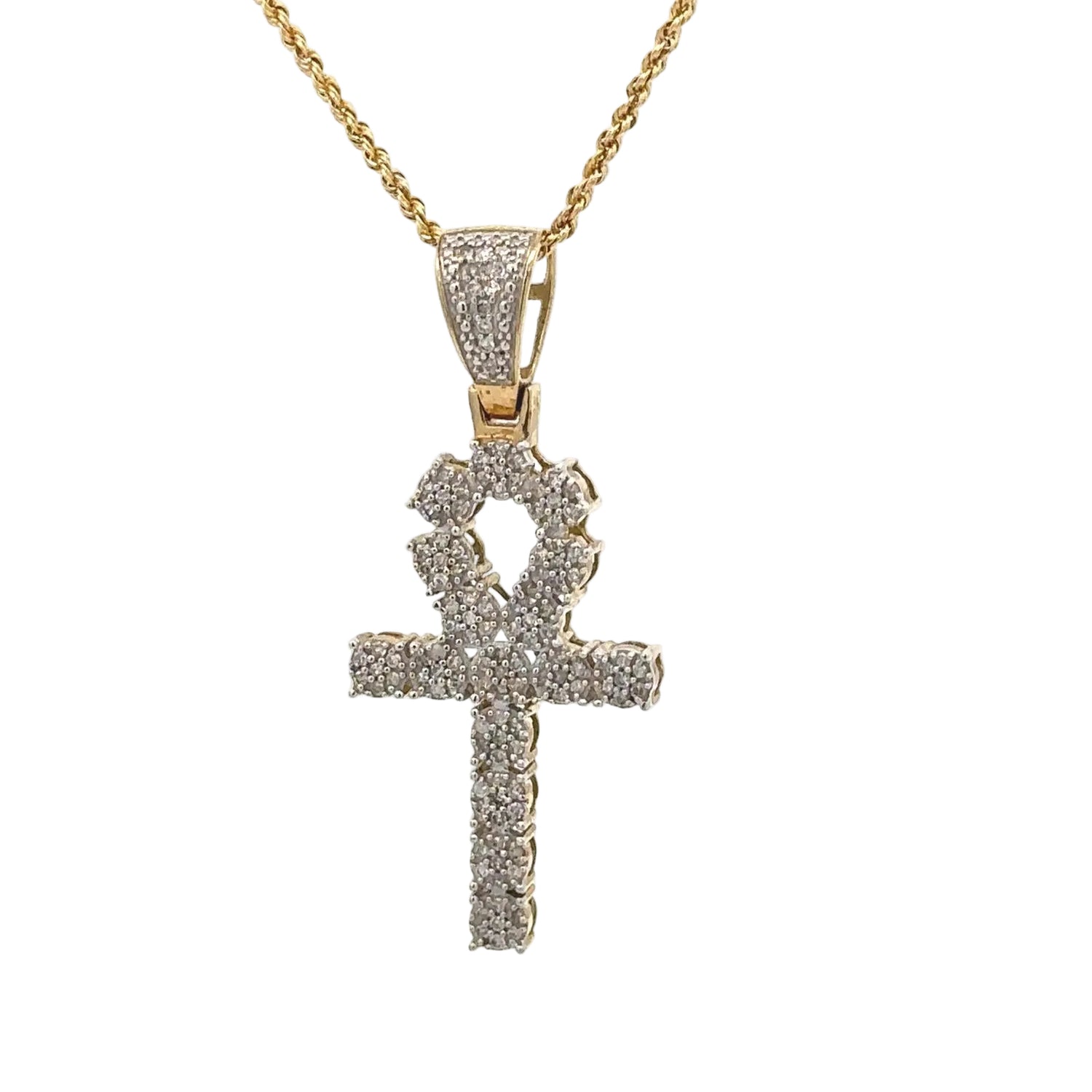 Yellow gold Ankh Natural diamond pendant and chain