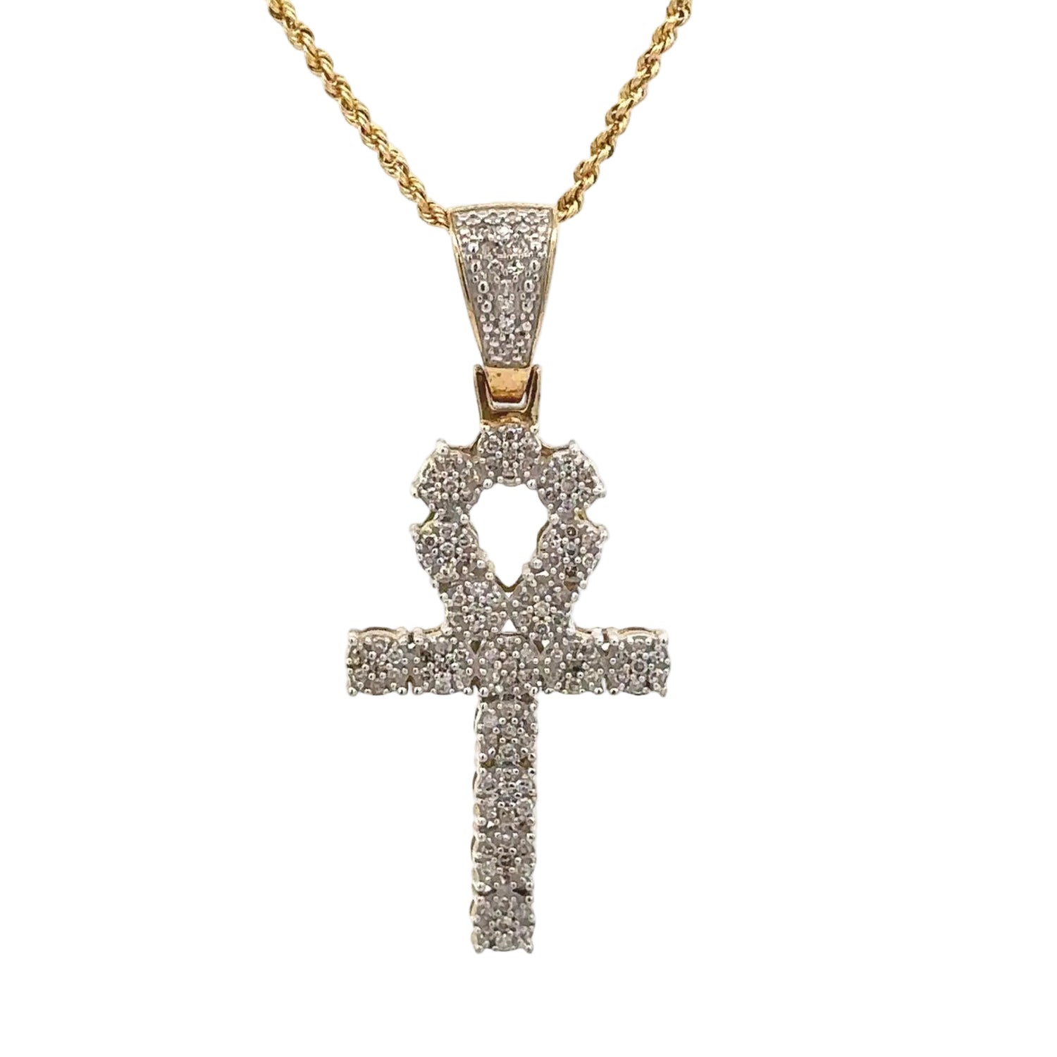 Yellow gold Ankh Natural diamond pendant and chain