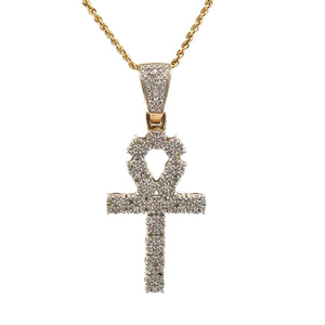 Yellow gold Cross Natural diamond pendant and chain