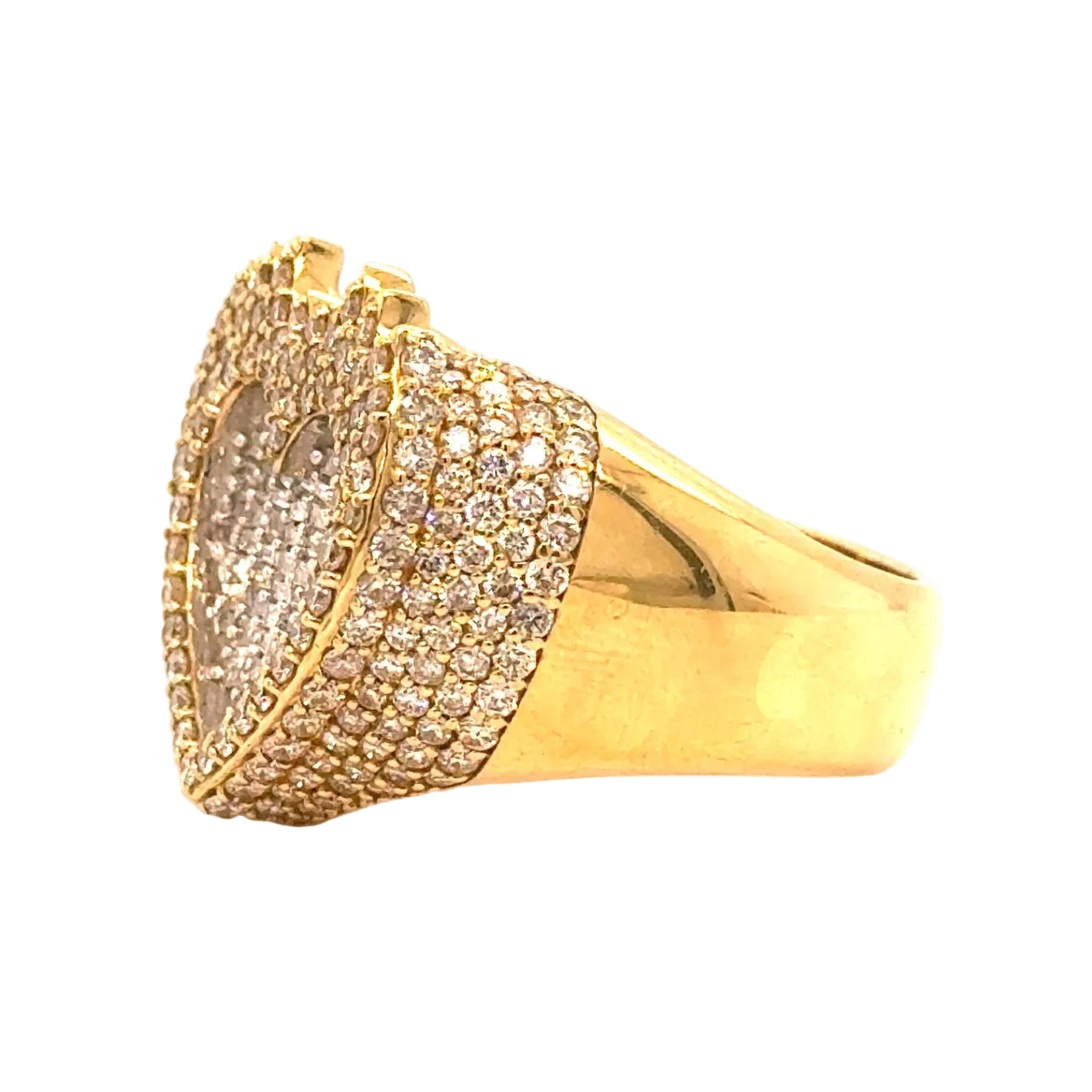 Natural Diamonds and Yellow Gold Large Heart on Fire Ring