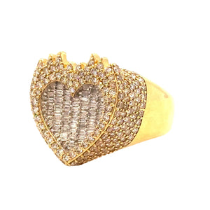 Natural Diamonds and Yellow Gold Large Heart on Fire Ring