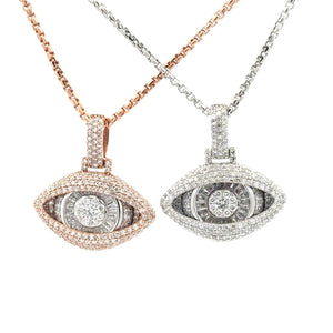 14k Gold Evil Eye Diamond Pendant and Gold box Chain Set ( Choose your color )