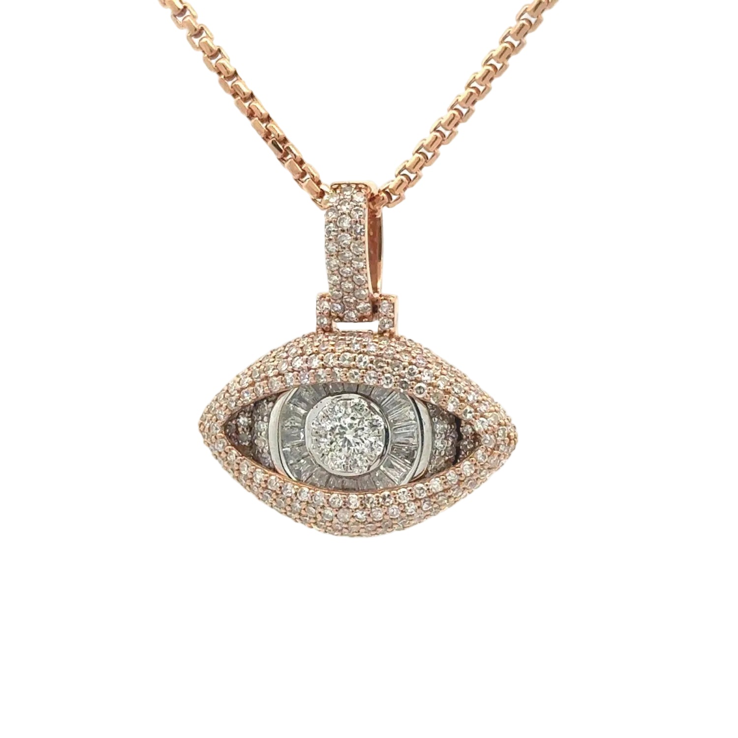 14k Gold Evil Eye Diamond Pendant and Gold box Chain Set ( Choose your color )