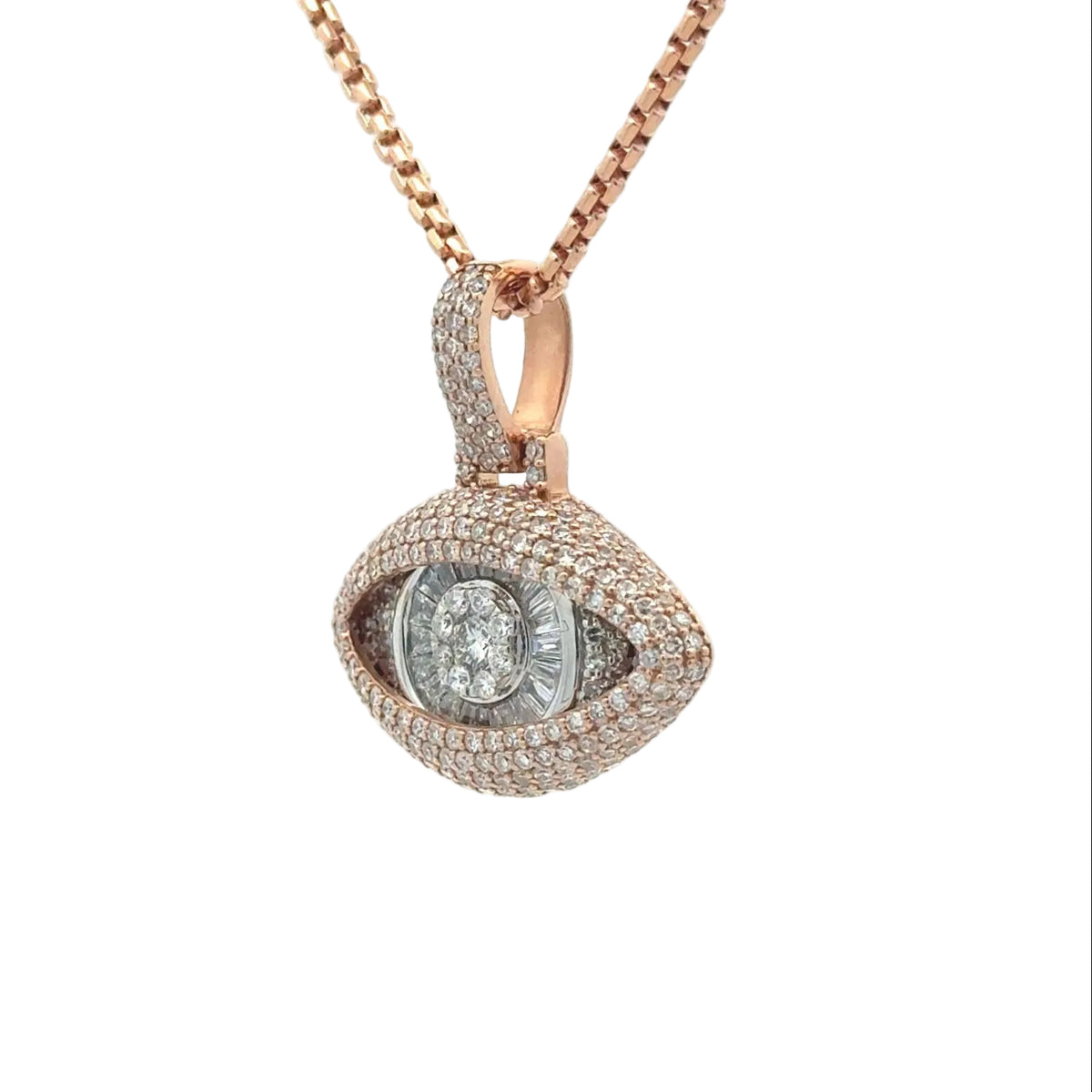 14k Gold Evil Eye Diamond Pendant and Gold box Chain Set ( Choose your color )