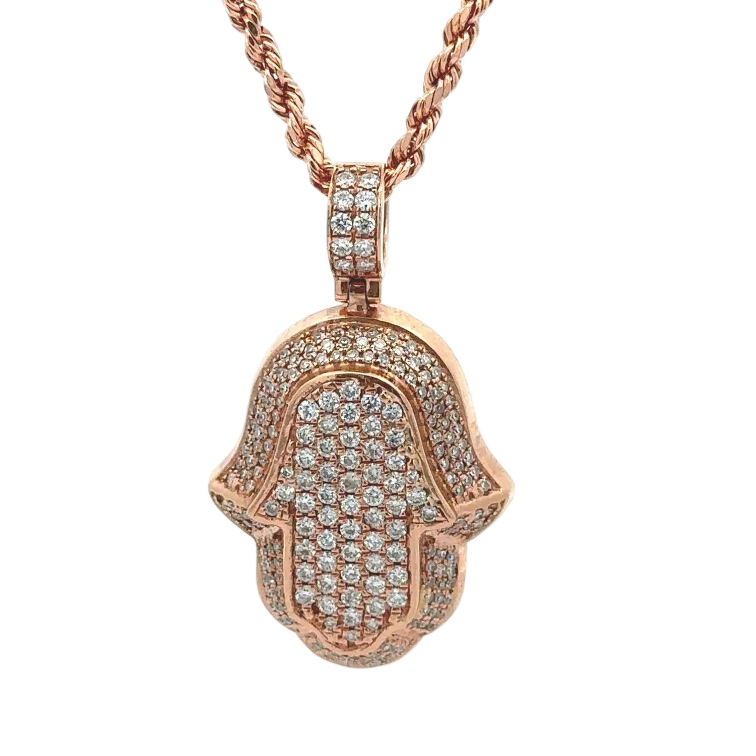 14k Gold Hamsa Diamond Pendant and Gold Rope Chain Set. ( Choose your color)