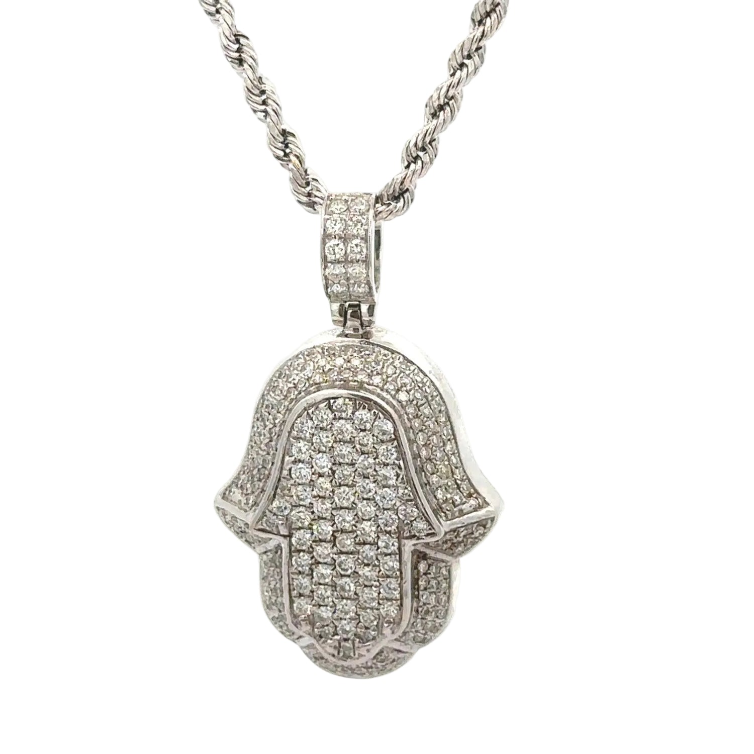 14k Gold Hamsa Diamond Pendant and Gold Rope Chain Set. ( Choose your color)