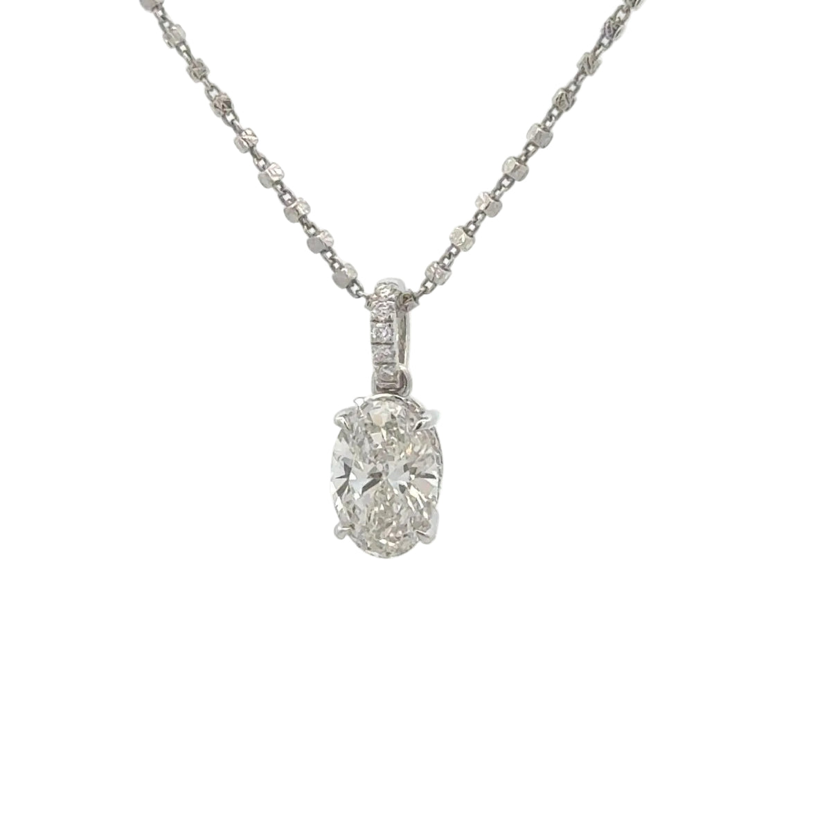 14k White Gold and Diamond Oval Shaped Necklace