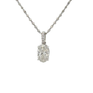 14k White Gold and Diamond Oval Shaped Necklace