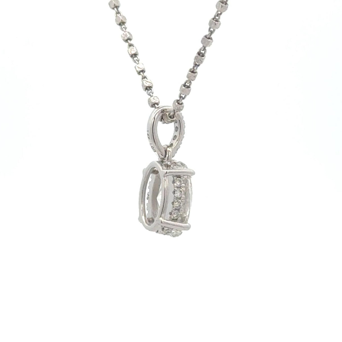 14k White Gold and Diamond Oval Shaped Necklace