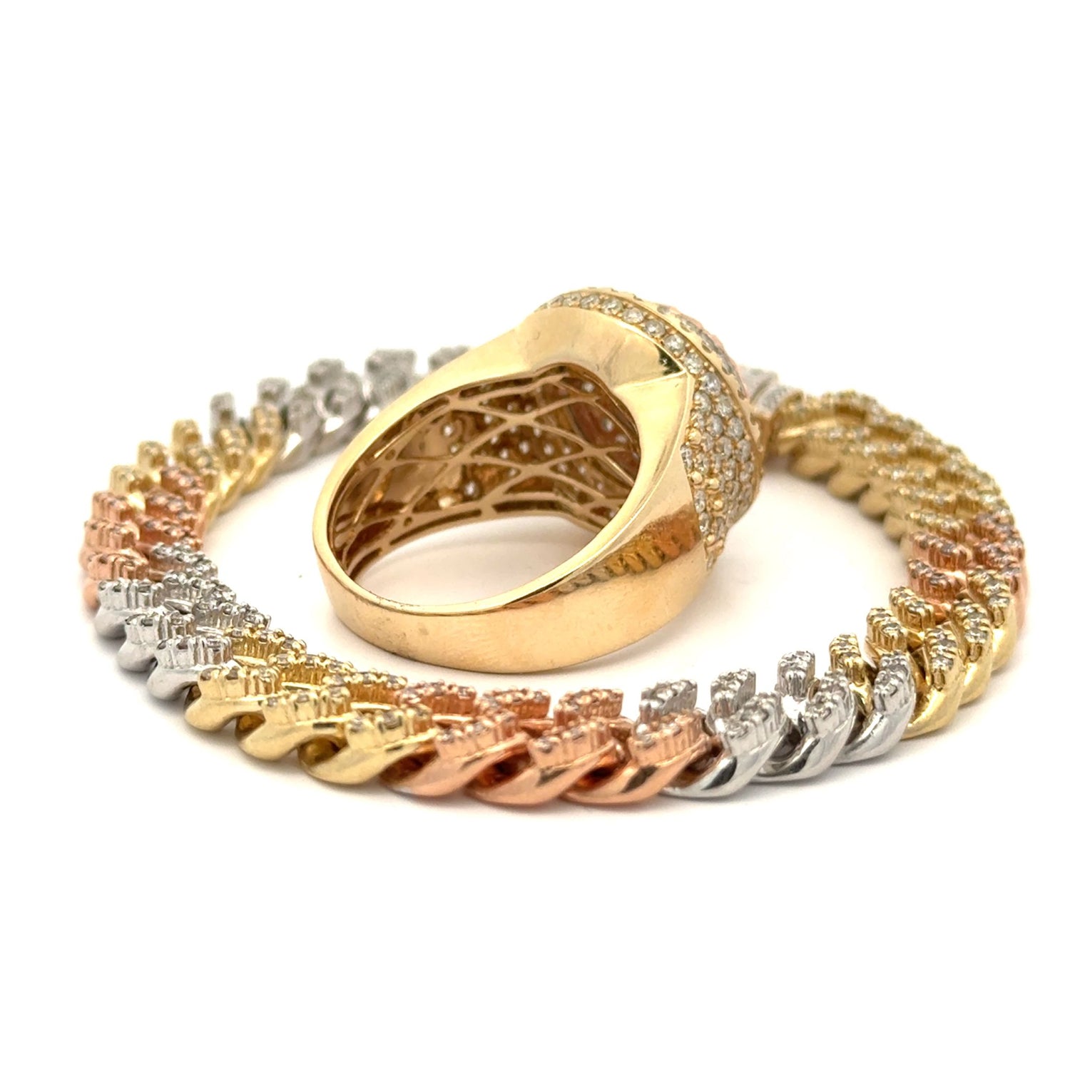 4 piece deal: 14k tri-color Cuban Bracelet+ Cake Ring + Earrings + Gift (BLACK FRIDAY SPECIAL)