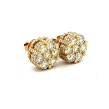 Load image into Gallery viewer, 3.33ct diamonds Yellow Gold Flower Earrings with 7 large round diamonds