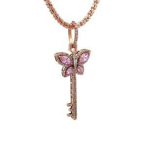 Rose Gold and Diamond Butterfly & Key Pendant and Rose Gold Ice link chain or Tennis Chain (choose your style)