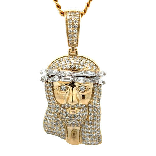 14k yellow gold and diamond Jesus Head Pendant and Cuban or Tennis chain (choose your style)