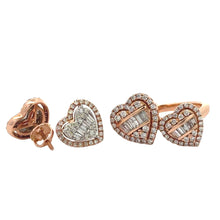 Load image into Gallery viewer, 14k rose gold and diamond Heart Ring + 14k two-tone gold and diamond Heart Earrings (VALENTINE`S DAY SPECIAL)