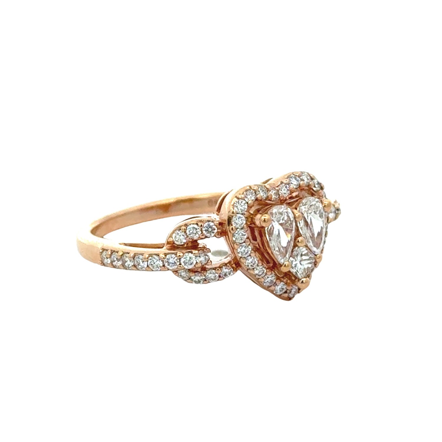 18k rose gold and diamond Fancy Heart Ring + 18k rose gold and diamond Fancy Heart Earrings (VALENTINE`S DAY SPECIAL)