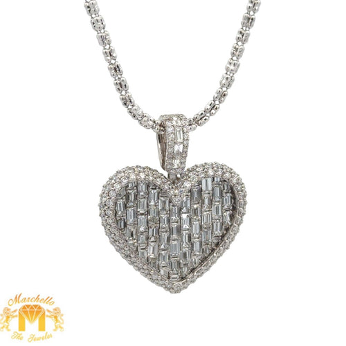 14k white gold and diamond Heart Pendant and White gold Ice Link chain (VALENTINE`S DAY SPECIAL) (choose your color)