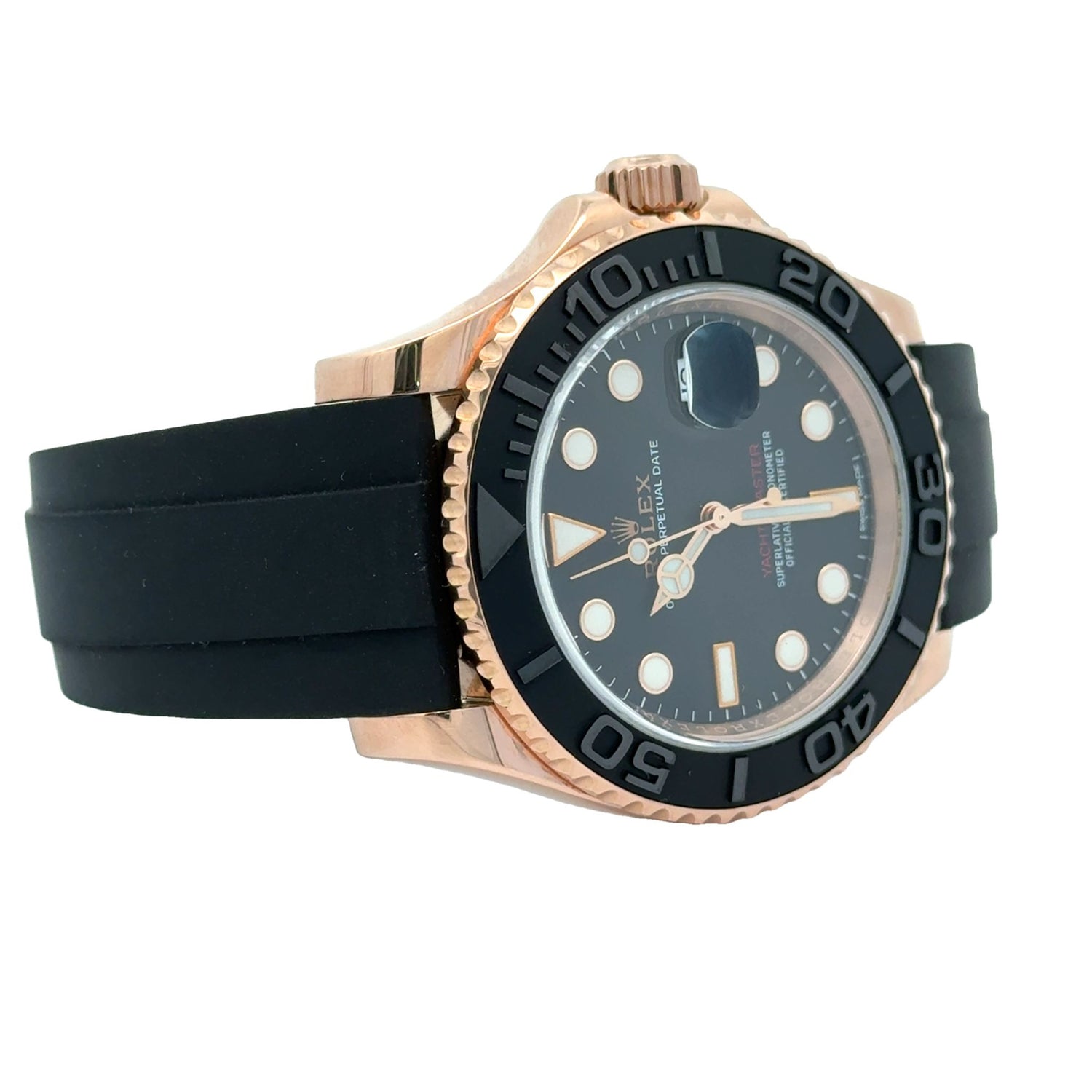 40mm Rolex Yacht-Master Watch with Black Rubber Band