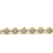 Load image into Gallery viewer, Gold and Diamond Heart &amp; Flower shaped Fancy Link Bracelet with Baguette and Round Diamonds