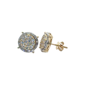 14K Gold and Diamond Round and Baguette Shape Earrings