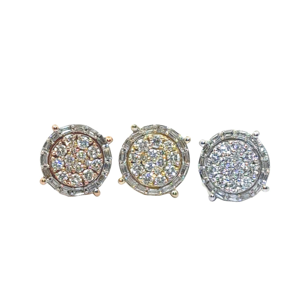 14K Gold and Diamond Round and Baguette Shape Earrings