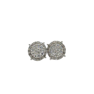 14K Gold and Diamond Round and Baguette Shape Earrings
