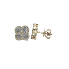 Load image into Gallery viewer, Gold and Diamond Clover Shape Earrings with Round and Baguette Diamonds