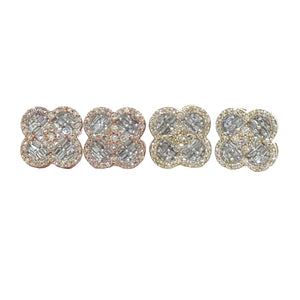 Gold and Diamond Clover Shape Earrings with Round and Baguette Diamonds
