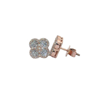 Gold and Diamond Clover Shape Earrings with Round and Baguette Diamonds
