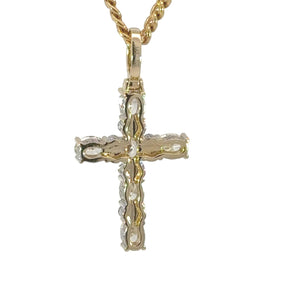 14k Gold and Diamond Fancy Cross Paired with Gold Cuban Link Chain (choose gold color)