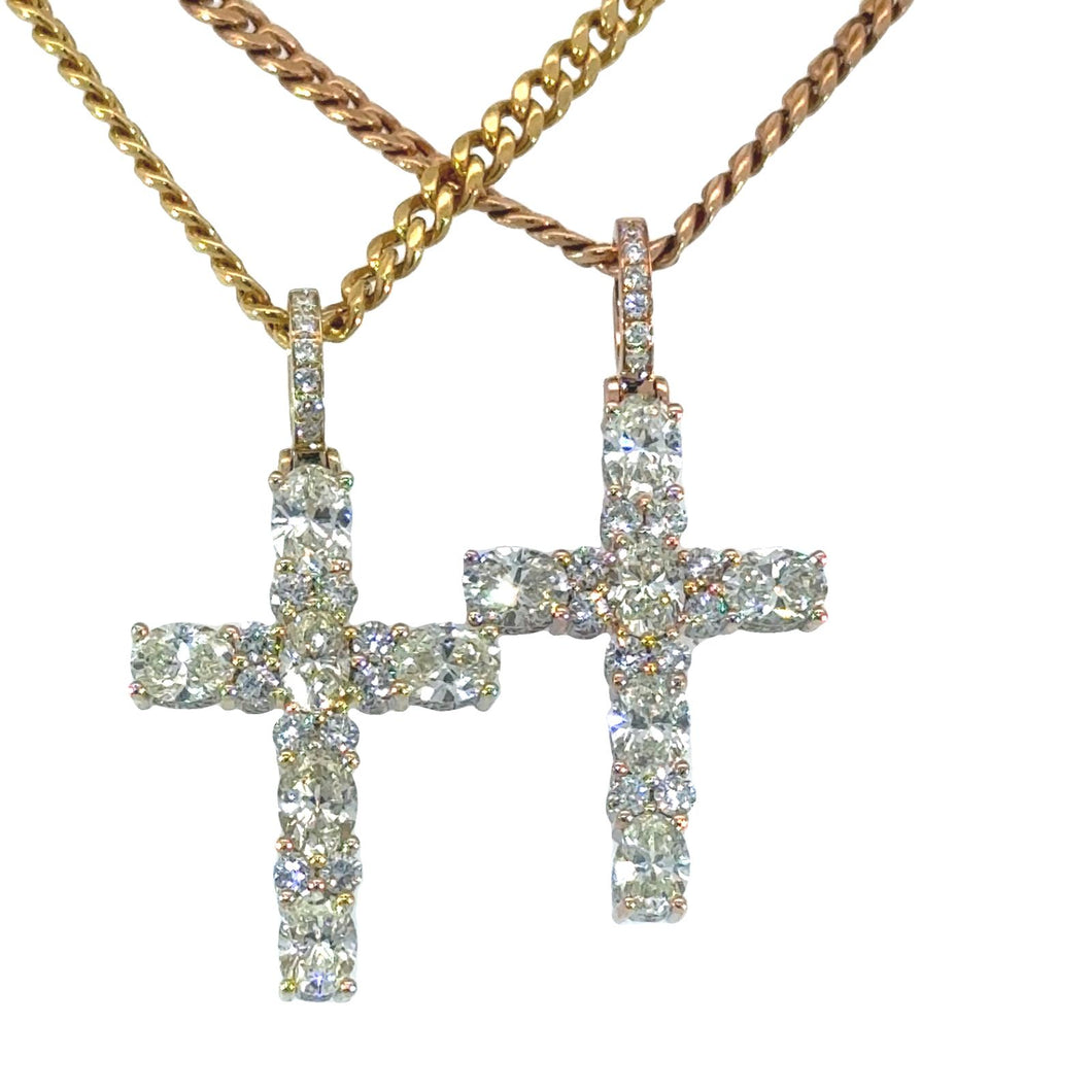 14k Gold and Diamond Fancy Cross Paired with Gold Cuban Link Chain (choose gold color)