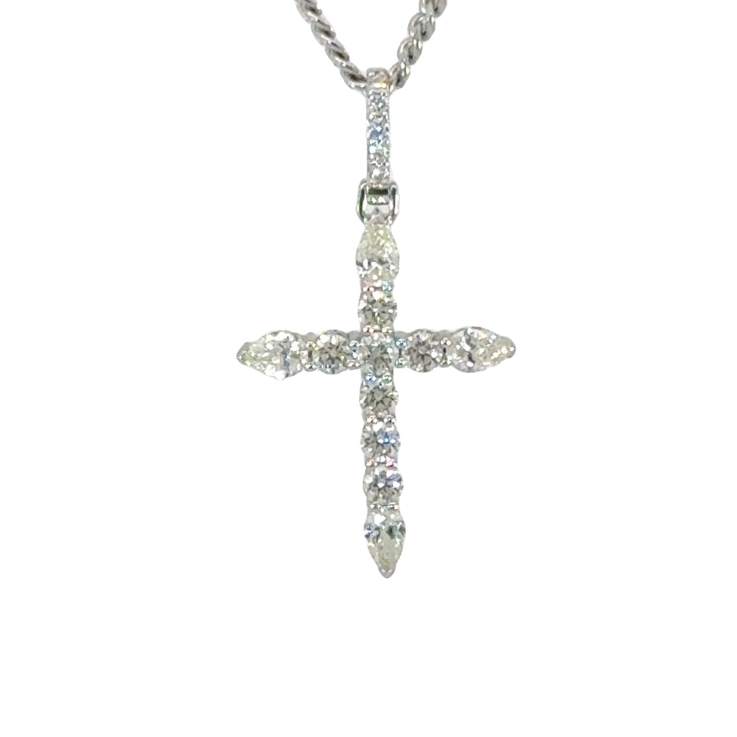 14k Gold Cross Pendant with Round and Pear Shape Diamonds and Gold Cuban Link Chain Set (choose your color)